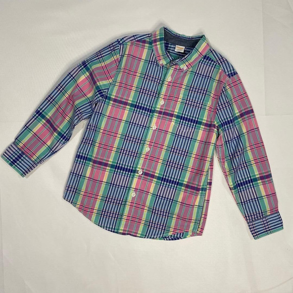 Gymboree Plaid‎ Dress Shirt Pastel Colors Boys Button Up Size Medium 7/8 - Picture 5 of 7